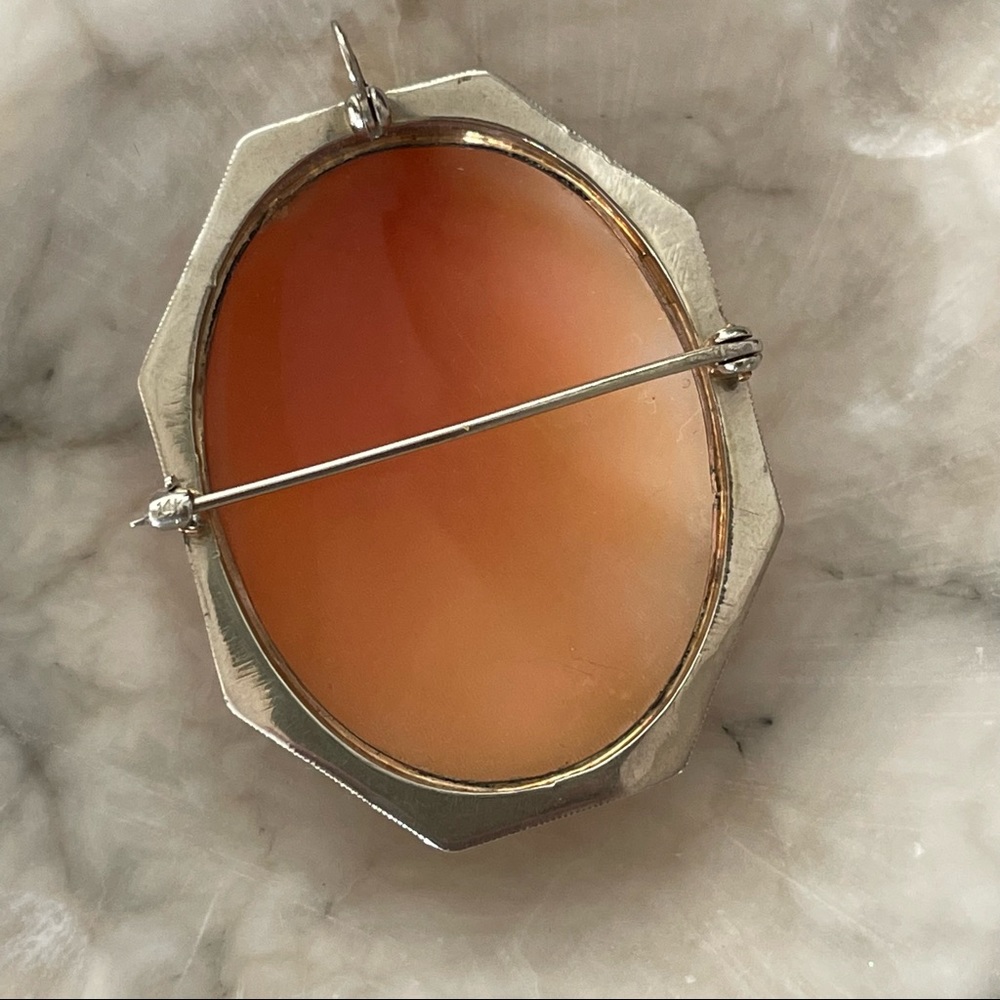 Solid 14K Antique white gold cameo Art Deco Goddess Victorian Pendant brooch pin - Picture 11 of 17